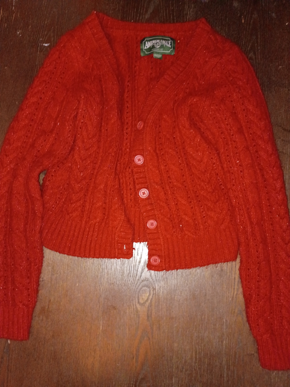 American Eagle Outfitters Orange-Red Cable Knit Button Cardigan